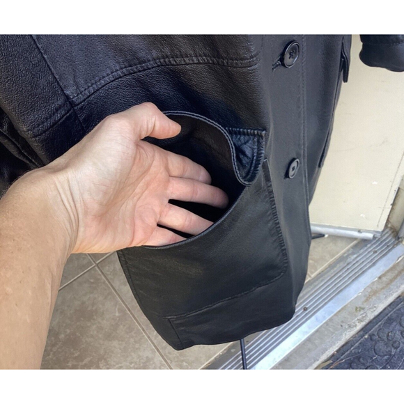 Newport News Long Black Leather Button Up Trench coat Jacket Size 1X Womans vntg - Picture 5 of 11